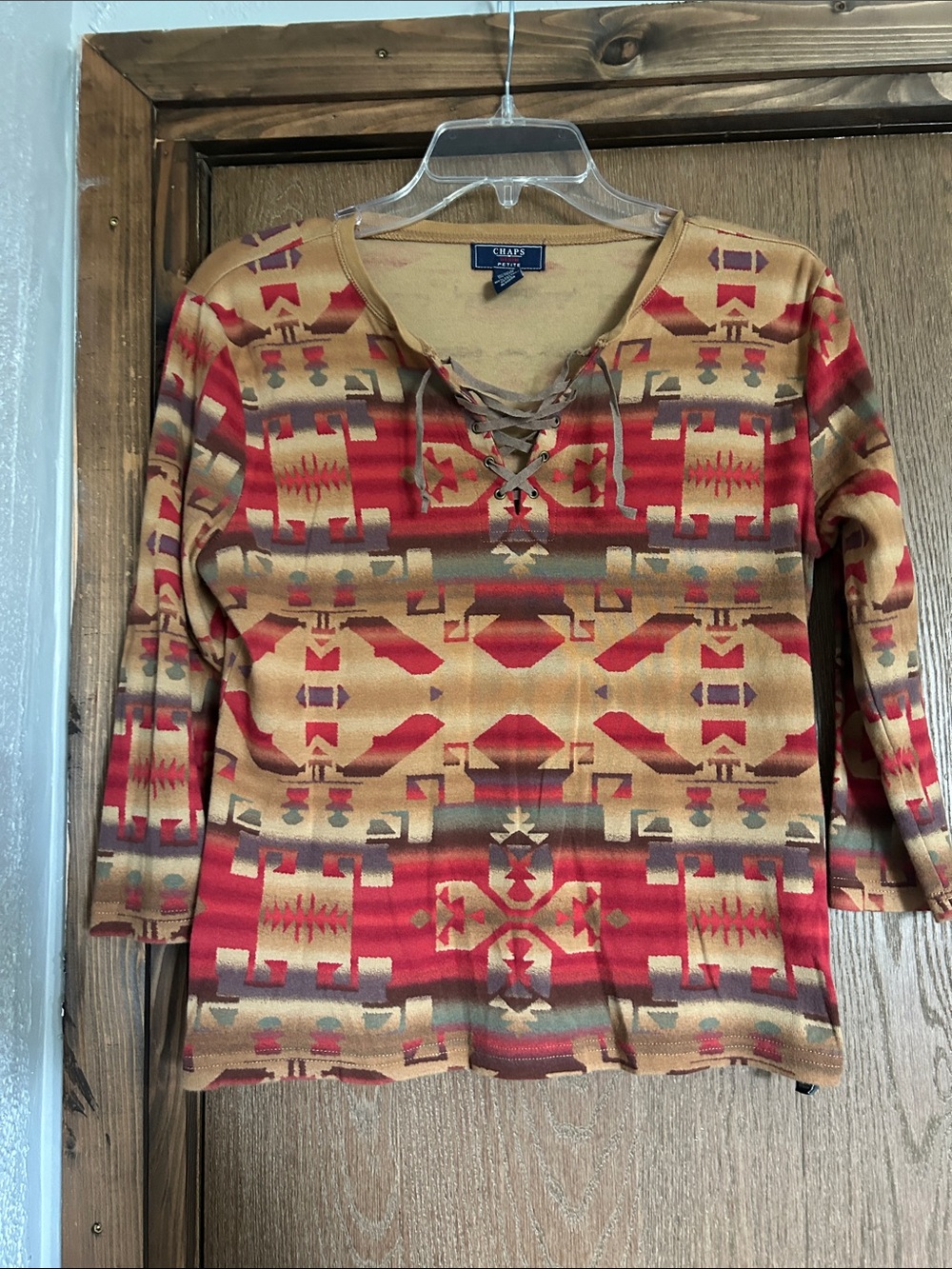 Chaps Southwestern Lace-Up Tunic in Tan and Red